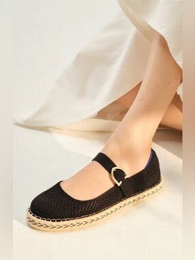Rothy's The Espadrille Mary Jane Hemp Sustainable Size 6 Black Knit